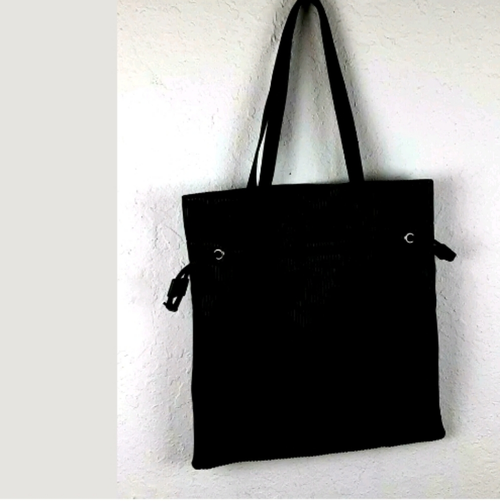 Womens Black Faux Leather Tote Handbags Drawstring